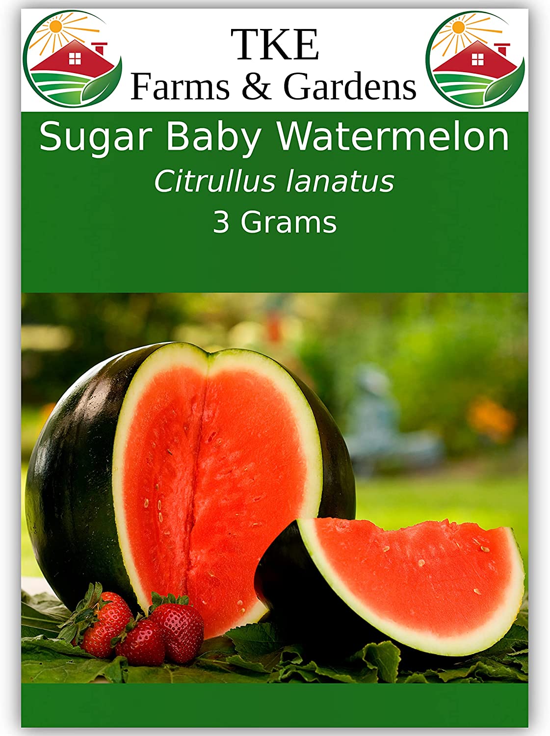 TKE Farms – Sugar Baby Watermelon Seeds for Planting, 3 Grams Approx. 85 Seeds, Citrullus lanatus